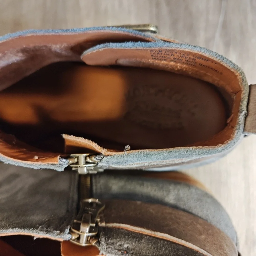 Kork-Ease Mesa Suede Ankle Boots Women‎ 8.5 Grey Brown Buckle Block Heel K54222